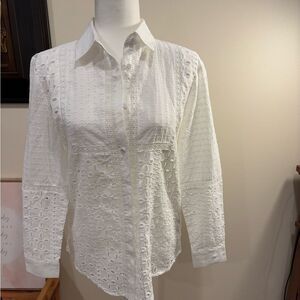 NWT. Adiva size women’s small. Eyelet lace button-up shirt.